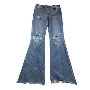 Flying Monkey Flare Jeans Size 29 Distressed Destroyed Raw Hems Frayed Button Fl